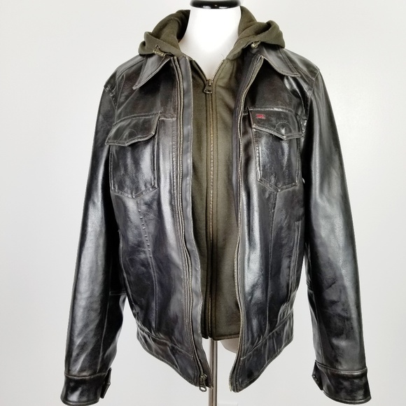levi's black leather jacket mens